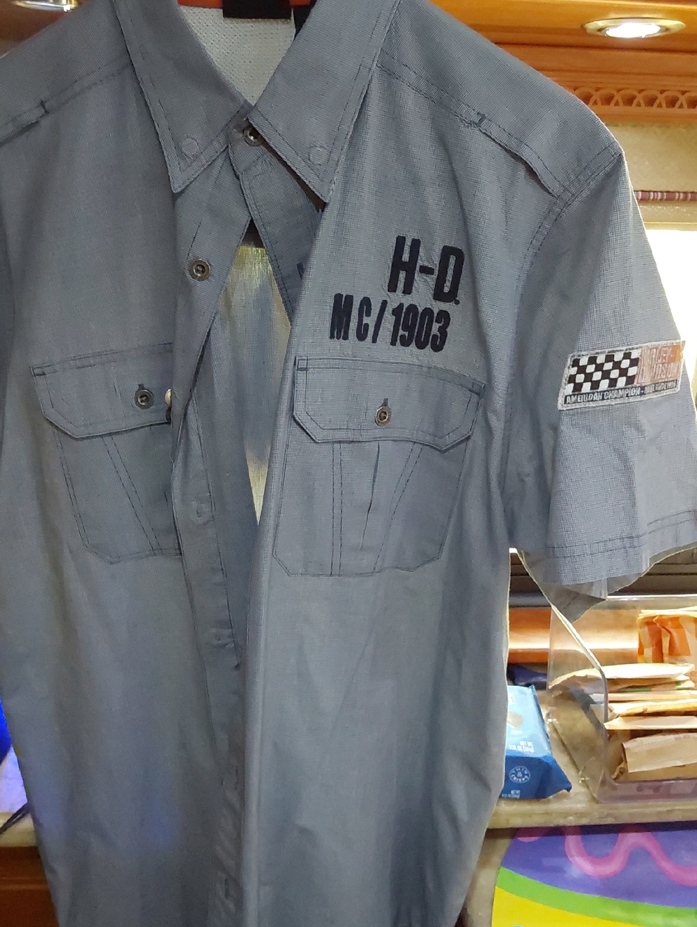 Harley-Davidson Light Gray Short Sleeve Button-Down Work Shirt